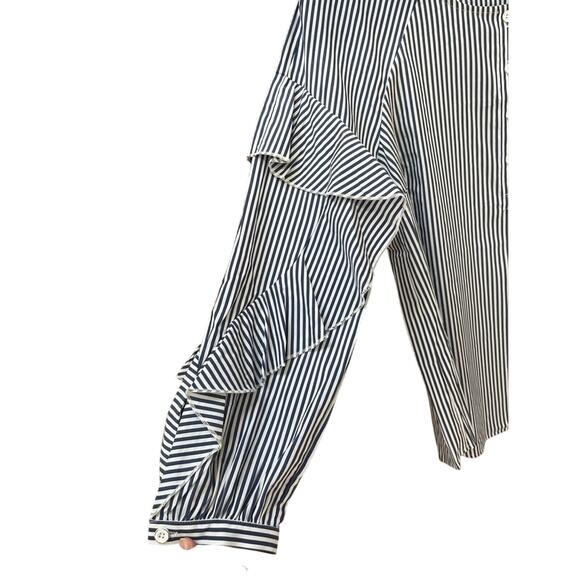 7 For All Mankind Striped Ruffle Long Sleeve Blouse Coastal Hamptons Small 7FAM - Picture 4 of 11